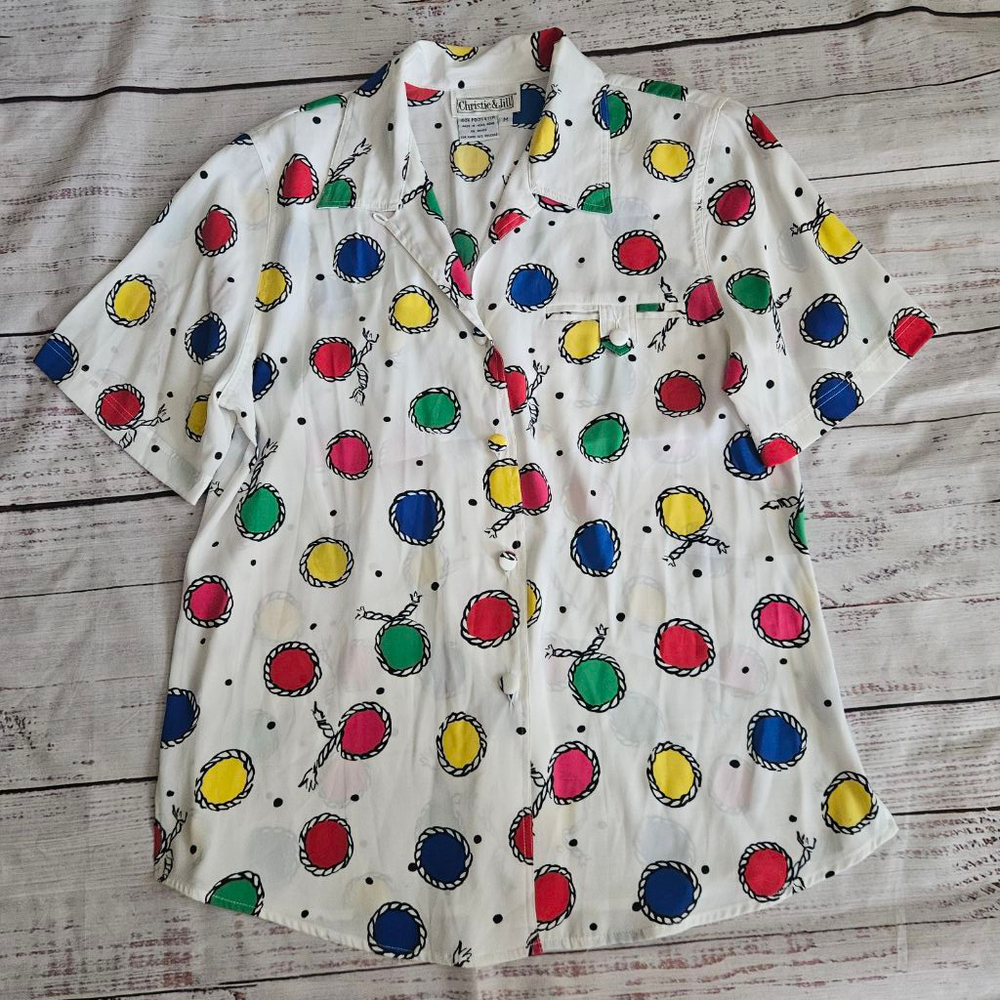 Vintage Christie & Jill Retro Colorful Dots Button Up Womens Medium